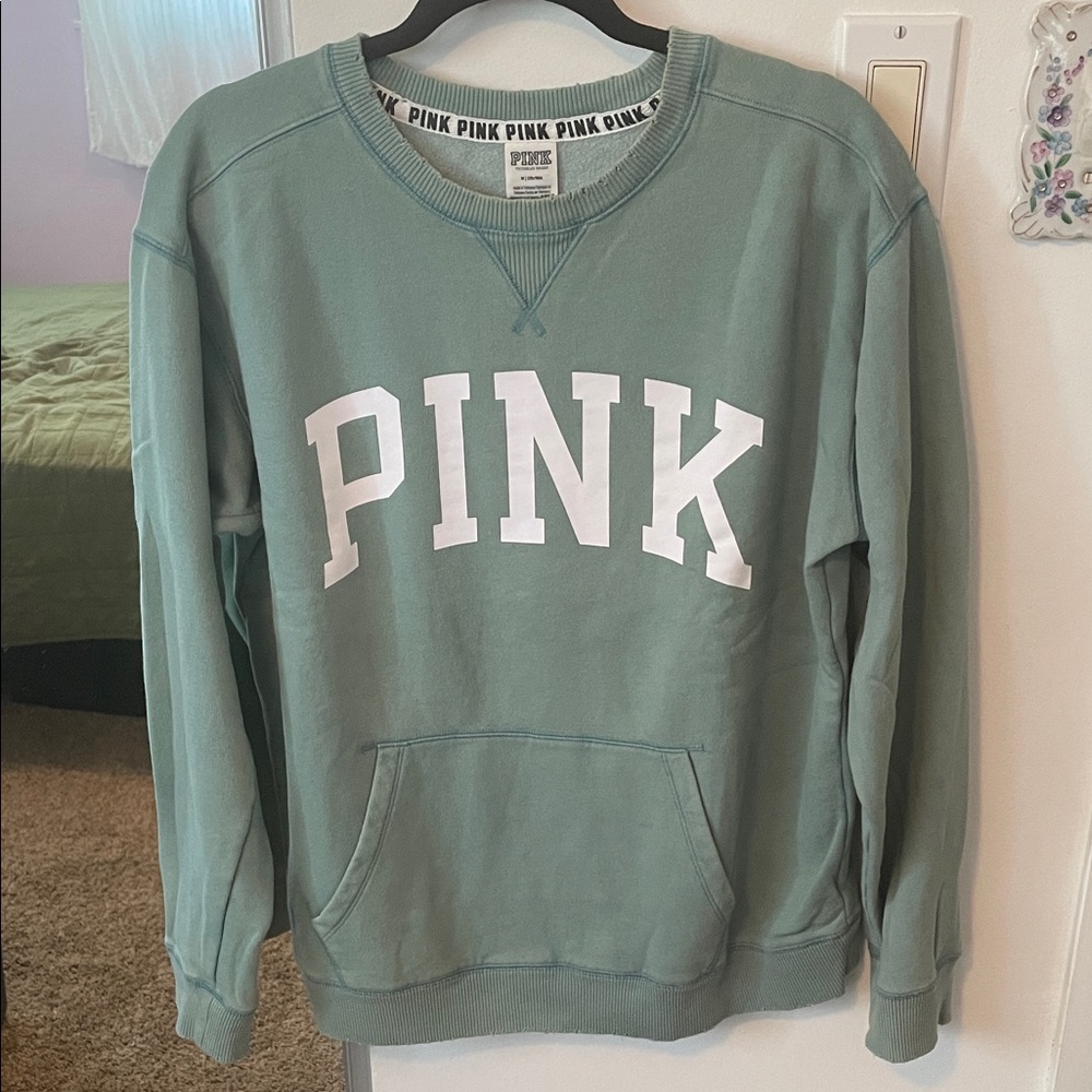 Victoria's Secret Teal Sweatshirt with Pink Logo